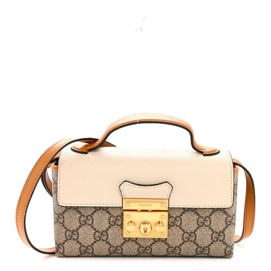 GG Supreme Monogram New Sakai Calfskin Mini Padlock Top Handle Shoulder Bag Beige Ebony Mystic White Sun Oil