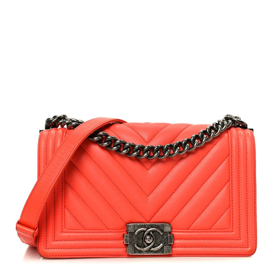 Lambskin Chevron Quilted Medium Boy Flap Red