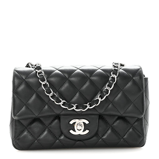 Lambskin Quilted Mini Rectangular Flap Black