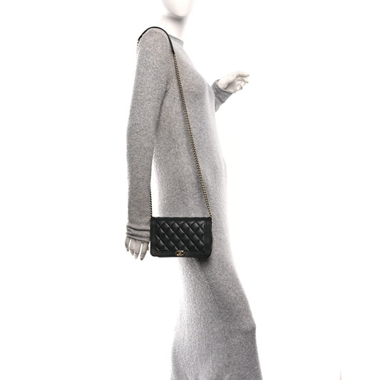 Caviar Quilted Boy Wallet On Chain WOC Black