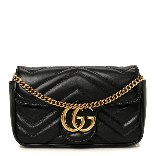 Calfskin Matelasse Super Mini GG Marmont Shoulder Bag Black
