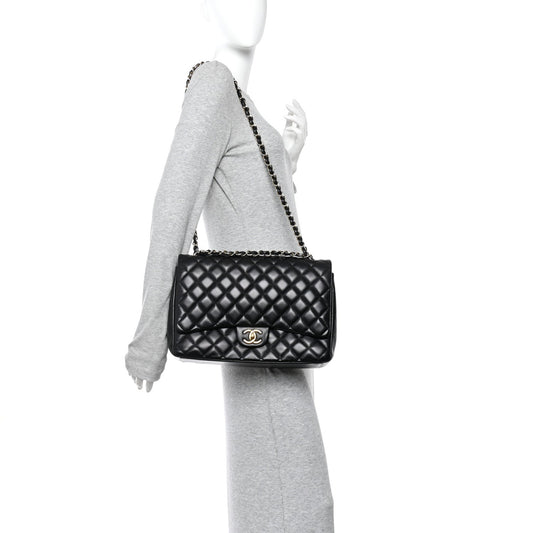 Lambskin Quilted Maxi Double Flap Black