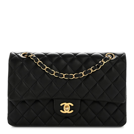 Lambskin Quilted Medium Double Flap Black