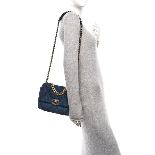 Denim Quilted Medium Chanel 19 Flap Blue