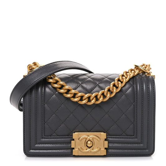 Caviar Quilted Small Boy Flap Dark Grey