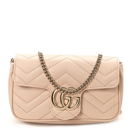 Calfskin Matelasse Super Mini GG Marmont Shoulder Bag Porcelain Rose