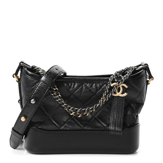 Aged Calfskin Quilted Small Gabrielle Hobo Black