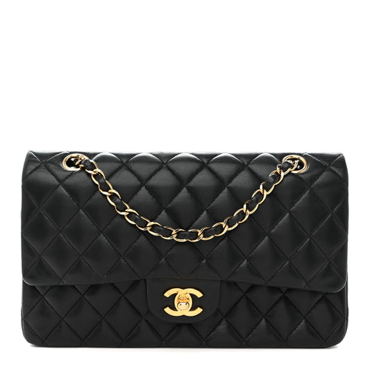 Lambskin Quilted Medium Double Flap Black