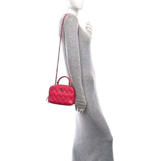 Lambskin Quilted Small Trendy CC Bowling Bag Pink