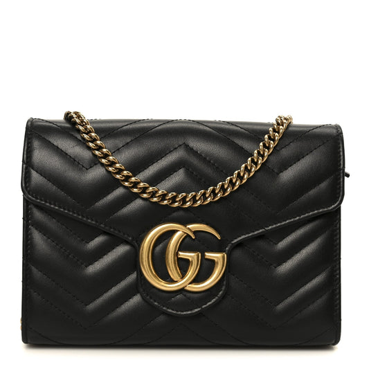 Calfskin Matelasse GG Marmont Chain Wallet Black