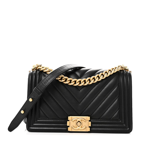 Lambskin Chevron Quilted Medium Boy Flap Black