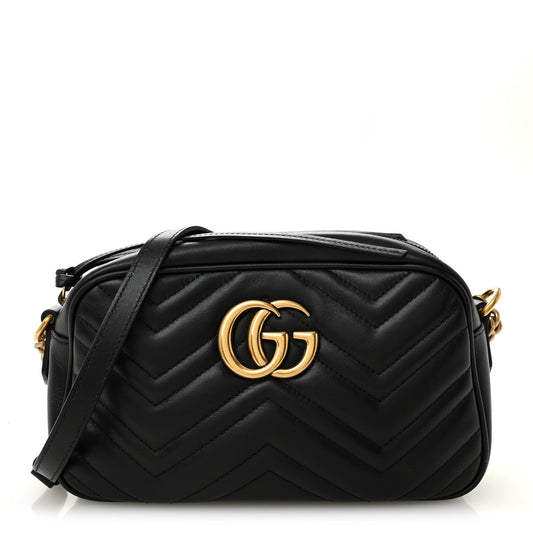 Calfskin Matelasse Small GG Marmont Chain Shoulder Bag Black