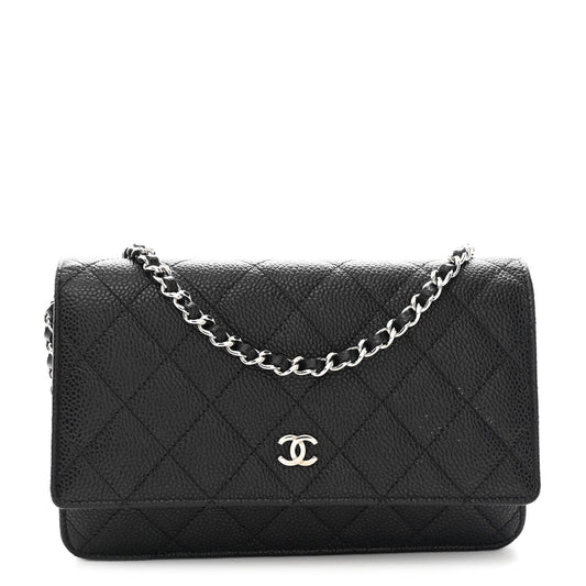 Caviar Quilted Wallet on Chain WOC Black