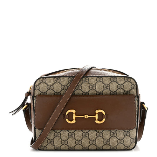 GG Supreme Monogram Small Horsebit 1955 Shoulder Bag Beige Brown Sugar