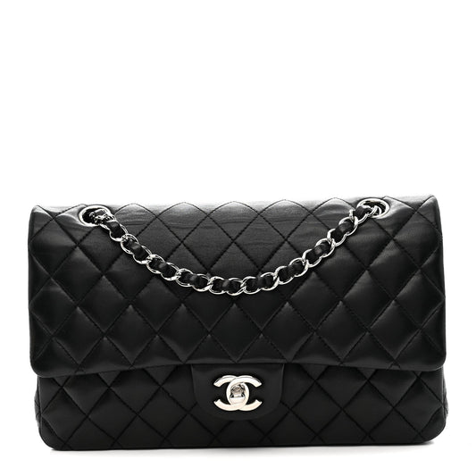 Lambskin Quilted Medium Double Flap Black