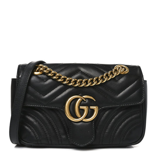 Calfskin Matelasse Mini GG Marmont Shoulder Bag Black