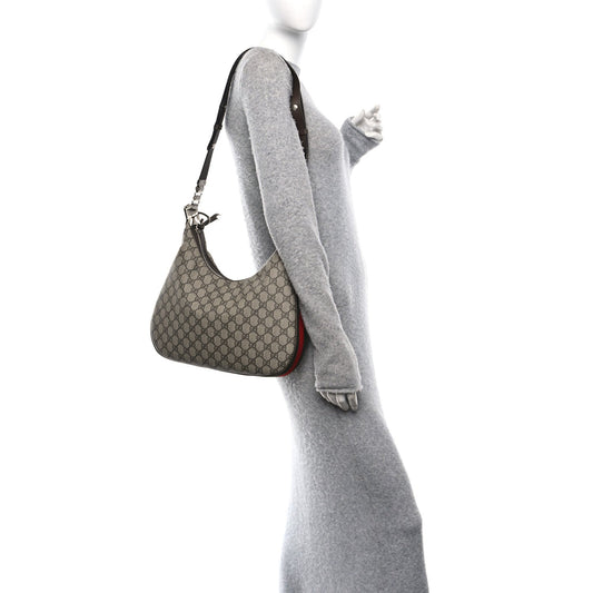 GG Supreme Monogram Textured Calfskin Web Large Attache Shoulder Bag Beige Ebony New Acero