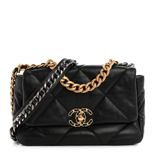 Lambskin Quilted Medium Chanel 19 Flap Black