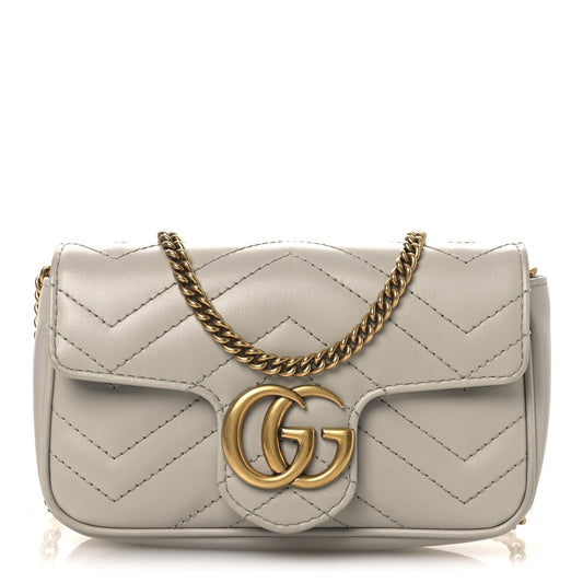 Calfskin Matelasse Super Mini GG Marmont Shoulder Bag Grey