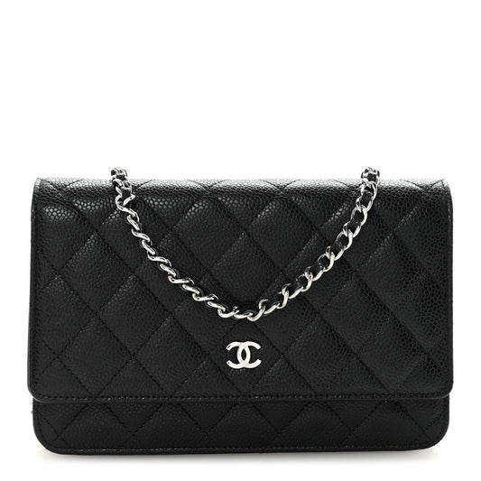 Caviar Quilted Wallet on Chain WOC Black