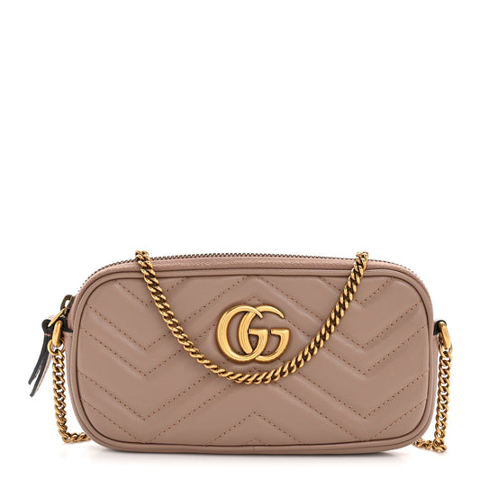 Calfskin Matelasse Mini GG Marmont Chain Crossbody Bag Porcelain Rose