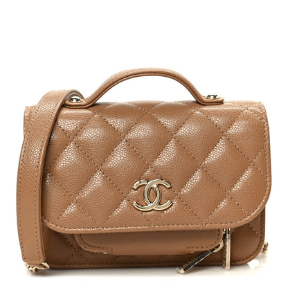 Caviar Quilted Business Affinity Clutch With Chain Flap Camel