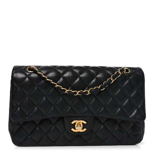 Lambskin Quilted Medium Double Flap Black
