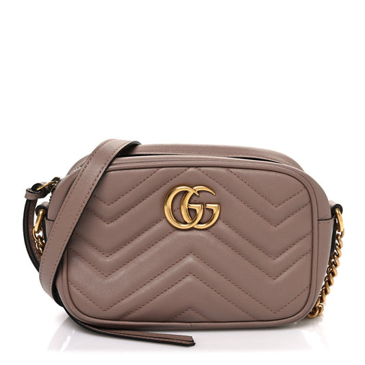 Calfskin Matelasse Mini GG Marmont Chain Shoulder Bag Porcelain Rose