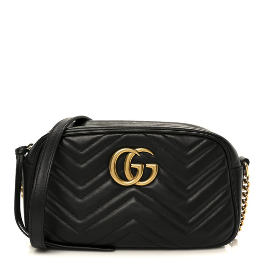 Calfskin Matelasse Small GG Marmont Chain Shoulder Bag Black
