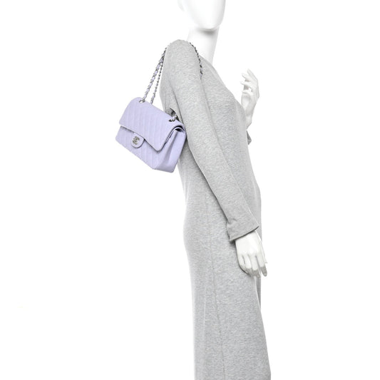 Caviar Quilted Medium Double Flap Light Purple