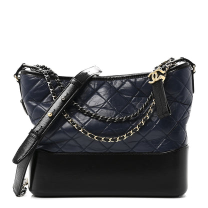 Aged Calfskin Quilted Medium Gabrielle Hobo Navy Black