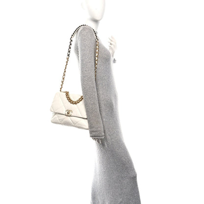 Goatskin Quilted Large Chanel 19 Flap White