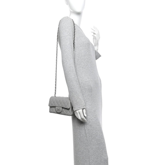 Caviar Quilted Mini Rectangular Flap Light Grey