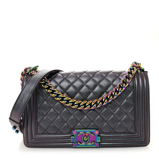 Iridescent Goatskin Quilted Medium Boy Flap Purple