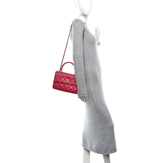 Lambskin Quilted Small Trendy CC Flap Dual Handle Bag Dark Pink
