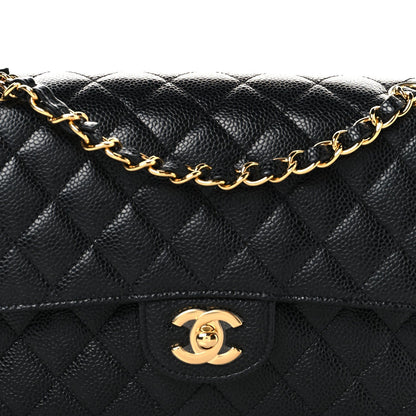 Caviar Quilted Medium Double Flap Black