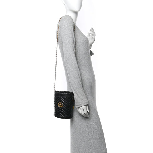 Calfskin Matelasse Mini GG Marmont 2.0 Bucket Bag Black
