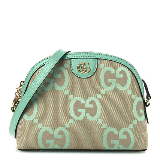 Monogram Jumbo GG Textured Dollar Calfskin Small Ophidia Dome Shoulder Bag Beige Pepperlight Mint