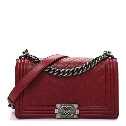 Lambskin Quilted Medium Boy Flap Red