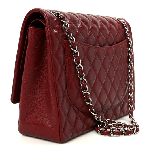 Caviar Quilted Maxi Double Flap Dark Red