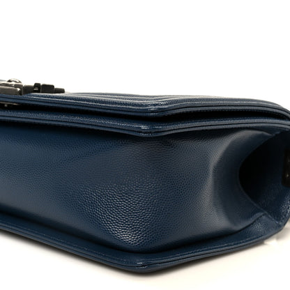 Caviar Quilted Medium Boy Flap Dark Navy Blue