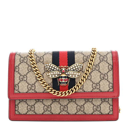 GG Supreme Monogram Web Queen Margaret Chain Wallet Red
