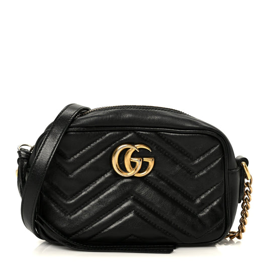 Calfskin Matelasse Mini GG Marmont Chain Shoulder Bag Black