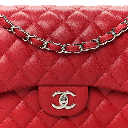 Caviar Quilted Jumbo Double Flap Dark Red