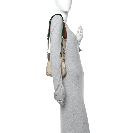 GG Supreme Monogram Textured Dollar Calfskin Mini Jackie 1961 Hobo Beige Mystic White Oatmeal
