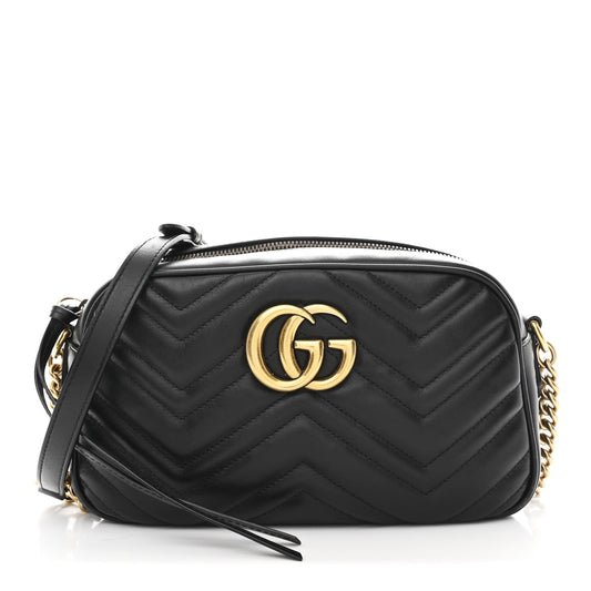 Calfskin Matelasse Small GG Marmont Chain Shoulder Bag Black