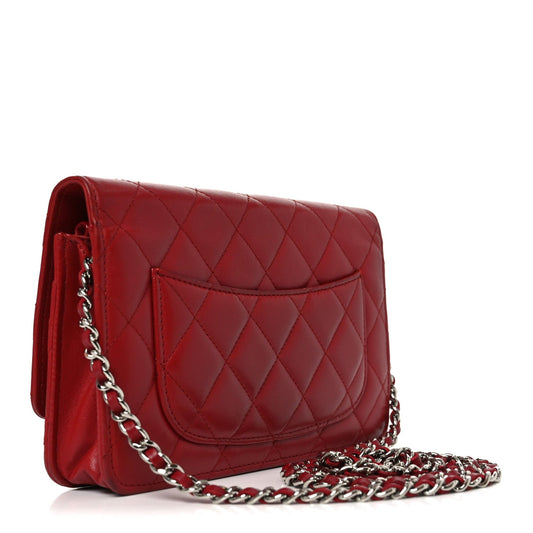 Lambskin Quilted Wallet On Chain WOC Red