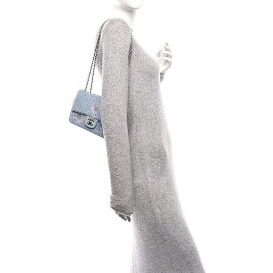 Denim Strass Evening Flap Bag Blue