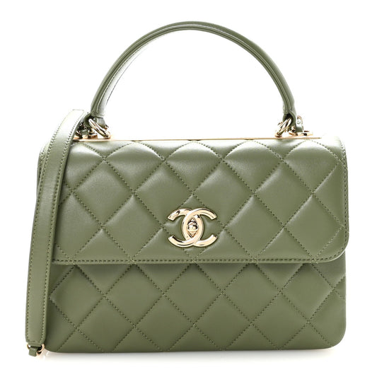 Lambskin Quilted Small Trendy CC Flap Dual Handle Bag Green