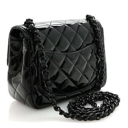 Patent Calfskin Quilted Mini Square Flap So Black
